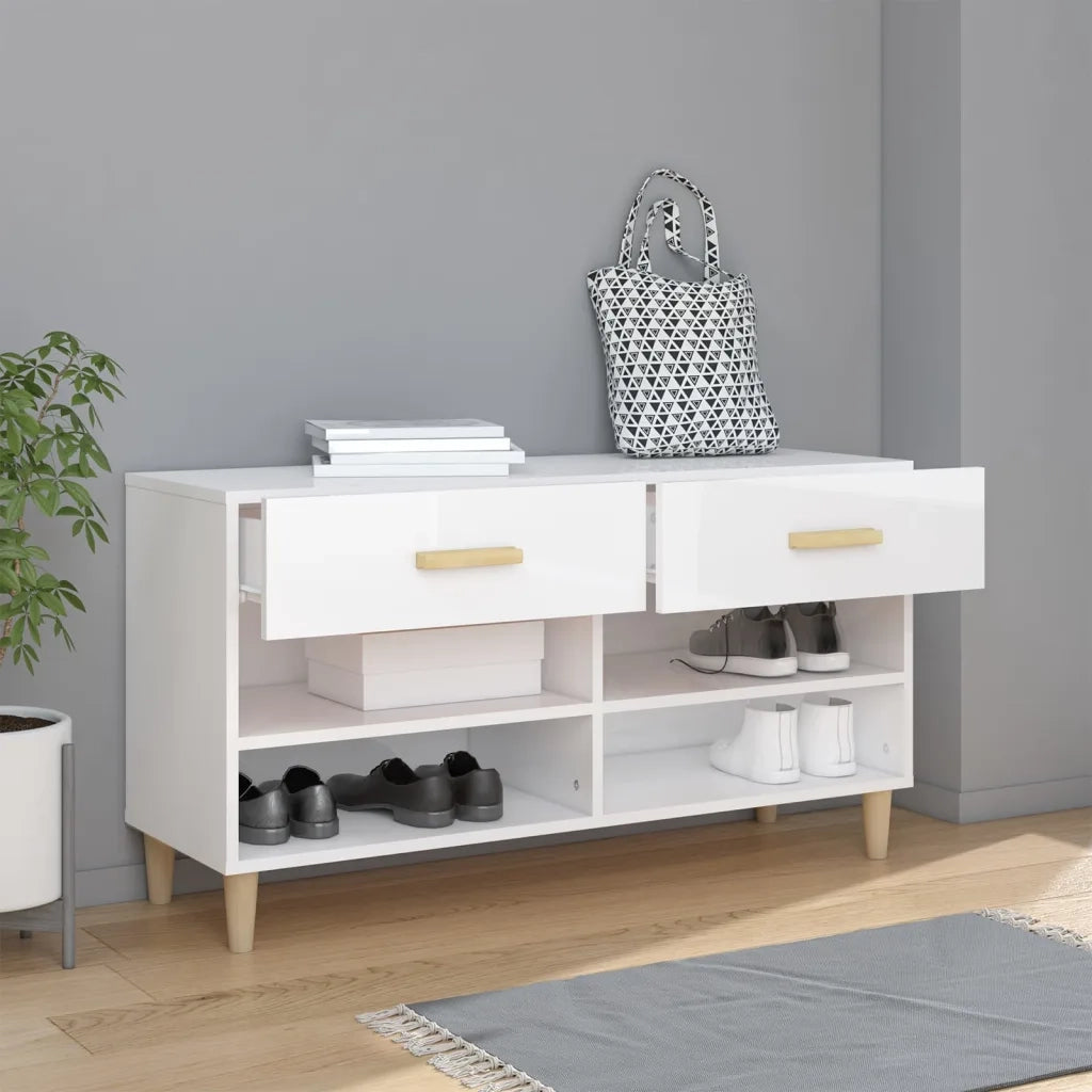 Scarpiera | Mobile per scarpe Bianco Lucido 102x35x55 cm in Legno Multistrato