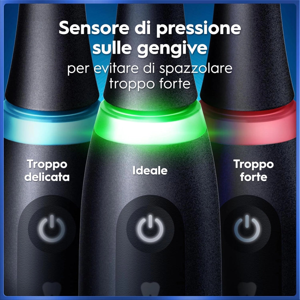 Oral-B iO 5 Spazzolino Elettrico, con 1 Testina di Ricambio, Astuccio, Nero - 1 Testine di Ricambio per Spazzolino Elettrico, Ricaricabile, Custodia da Viaggio, Sensore di Pressione, Pulizia Denti