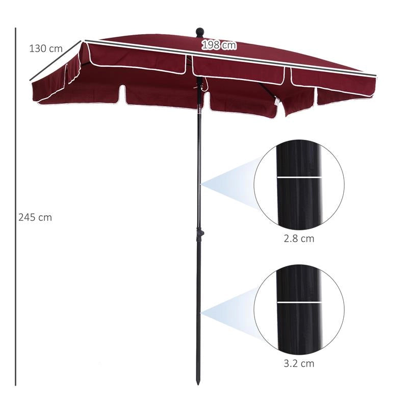 OMBRELLONE DA GIARDINO RETTANGOLARE E REGOLABILE CON PALO IN ALLUMINIO 2X1.3X2.5 M ROSSO VINO