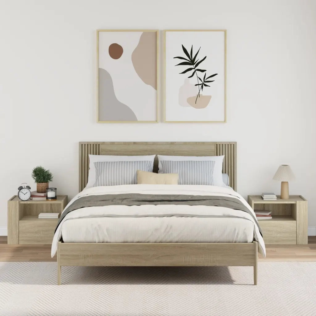 Comodini a Muro 2 pz-Set di 2 Tavolino da notte Rovere Sonoma 45x30x35 cm 384546