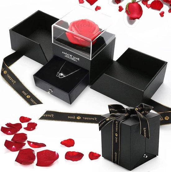 Rosa eterna in scatola di regalo - bellezza e bestia - rose non appassite - scatola di gioielli di regalo - set di regali romantici per San Valentino - regali per donne per matrimonio e compleanno