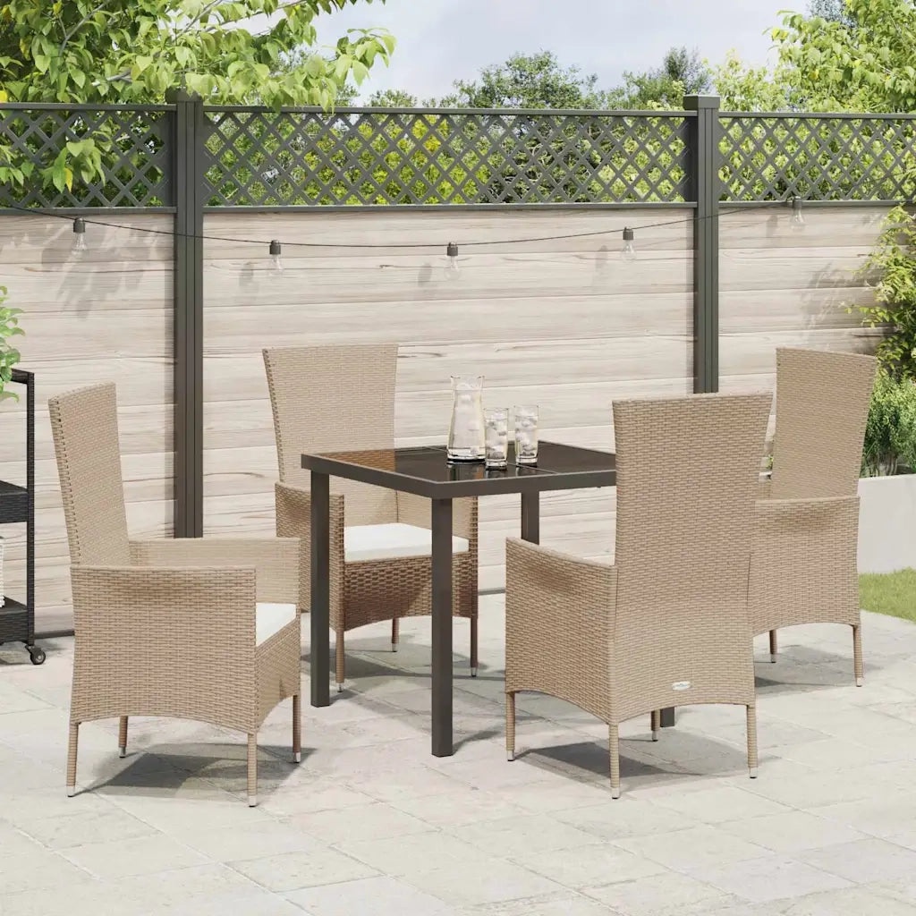 Set da Pranzo per Giardino con cuscino 5 pcs Beige polyrattan 3379458