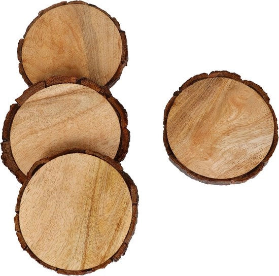 Set di 4 supporti in legno naturale con corteccia di quercia e legno di mango