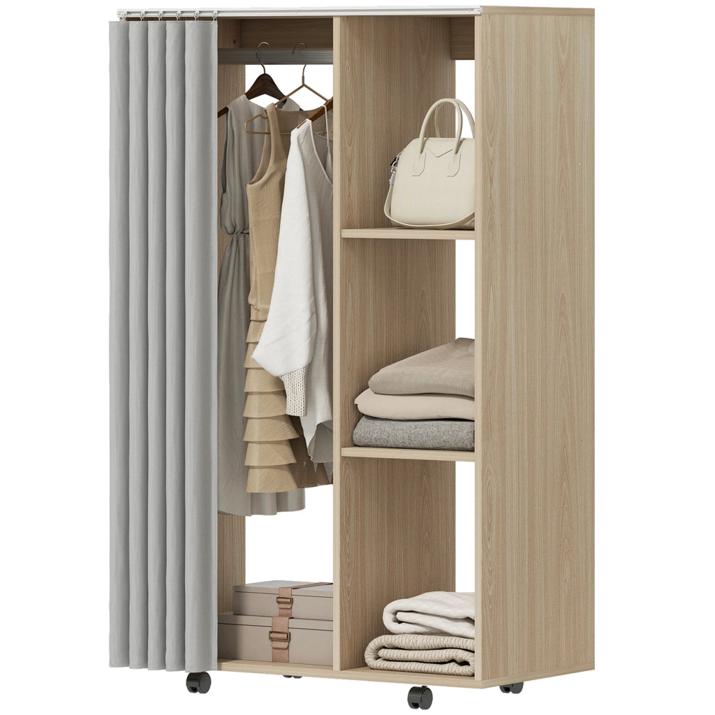 Armadio mobile con ruote ¨C zephmum ¨C effetto legno naturale 80x40x128 cm