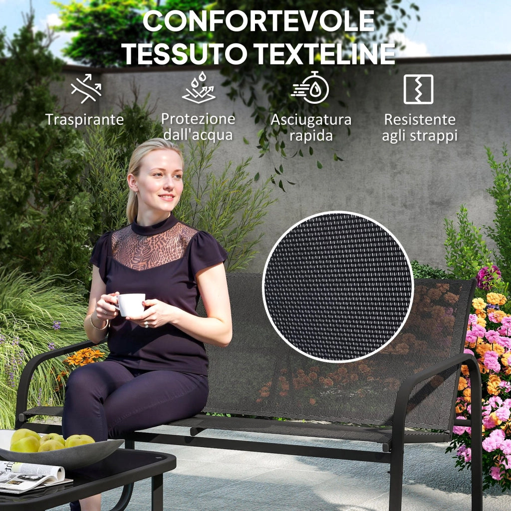 Set da Giardino con 2 Divani 2 Posti, 2 Poltrone e un Tavolino da Caff¨¨ con Piano in Vetro, Nero