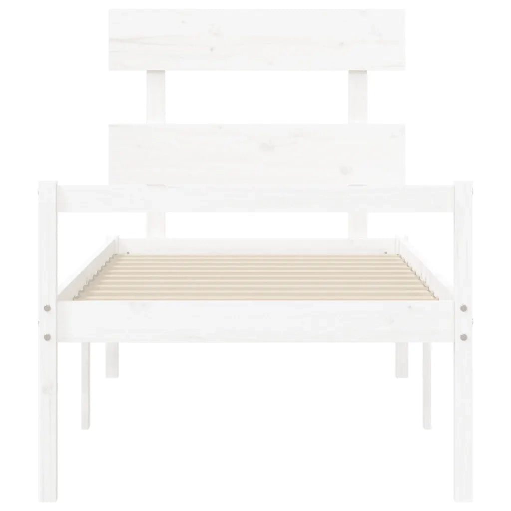 Letto per Anziani con Testiera Bianco Single in Legno Massello 3195317