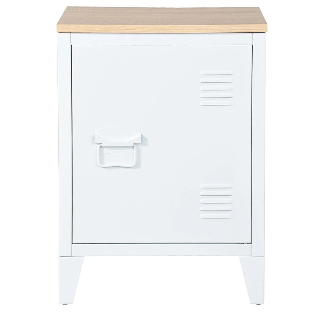 Mobiletto Comodino in Metallo e Legno MDF 2 Ripiani + Anta Design Moderno Bianco