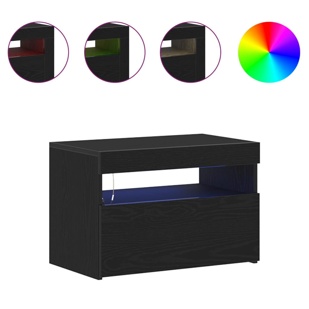 Mobile TV con luci LED 2 pezzi, Rovere Nero 60x35x40 cm, Legno ingegnerizzato