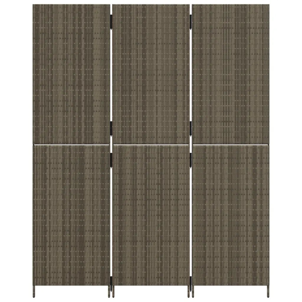 Divisorio per Ambienti a 3 Pannelli Grigio in Polyrattan