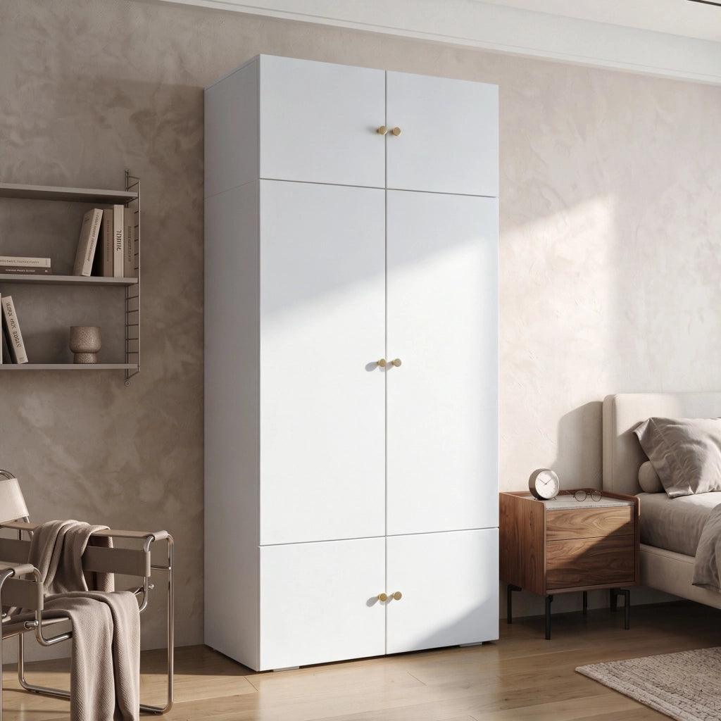 Armadio guardaroba bianco 90x50x200 cm con asta appendiabiti e 5 vani