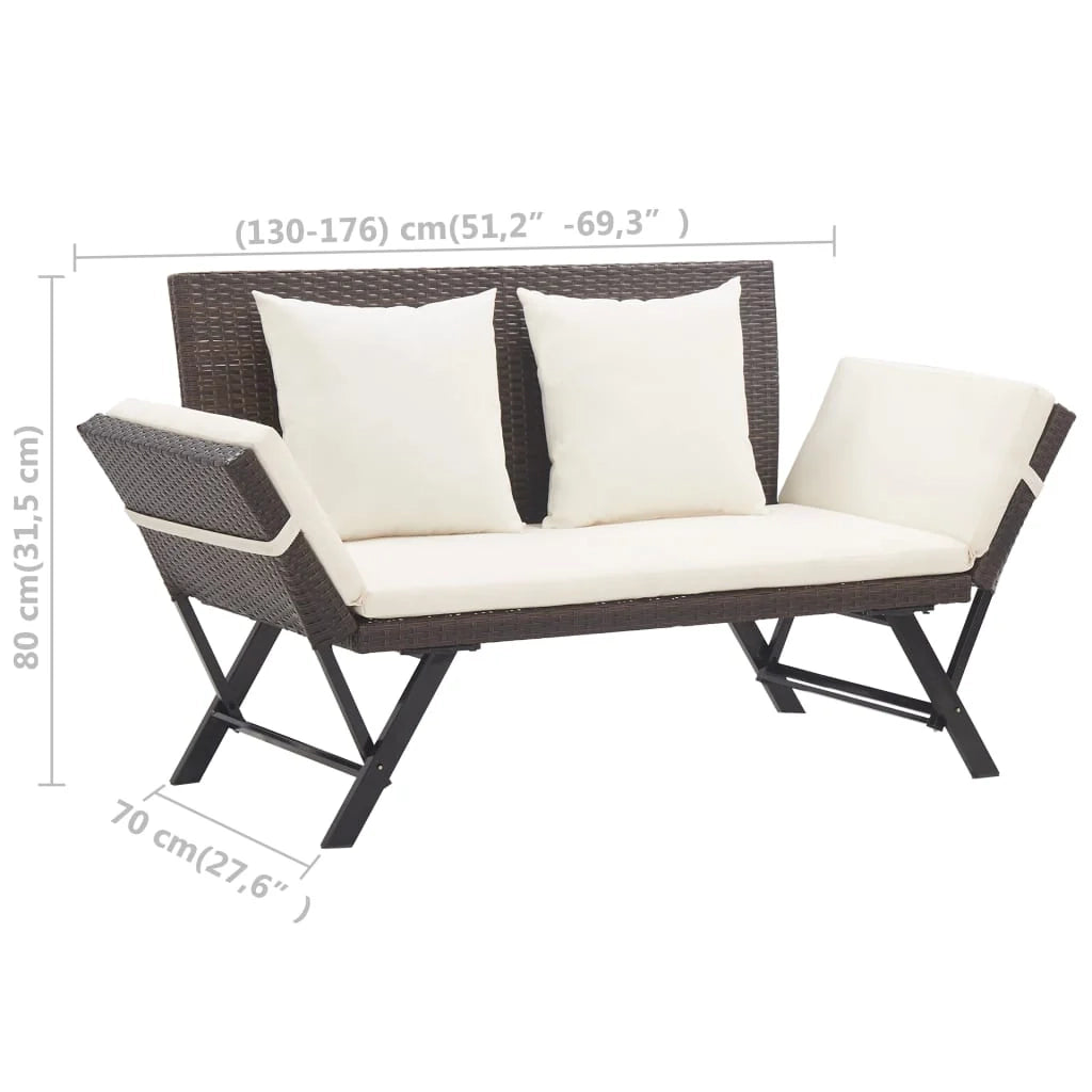 Panca da giardino mobili da esterno per patio mobili da terrazza con cuscini 176 cm resina intrecciata marrone 02_0011593