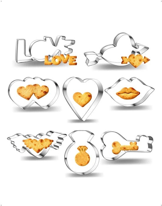 Set di 8 forme per biscotti a forma di cuore, acciaio inossidabile 8 varianti per dolci e dessert