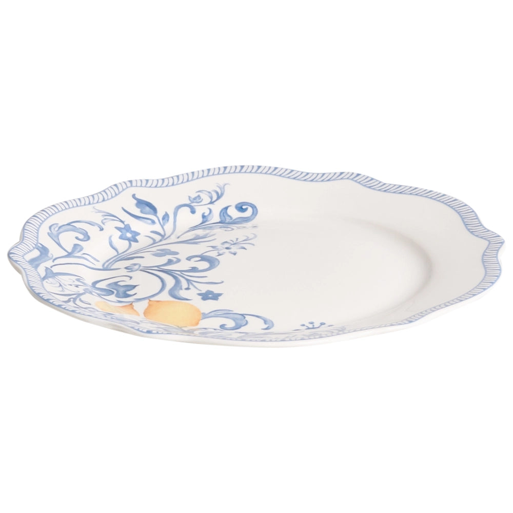 Set da 12 stoviglie in porcellana bianca e blu con finitura smaltata e motivo a foglie ciotole e piatti per cucina e sala da pranzo