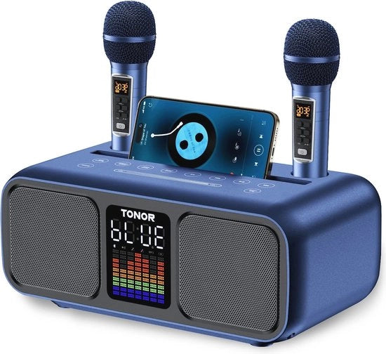 Macchina da Karaoke per Adulti e Bambini | Altoparlante Portatile con Microfoni a Radiofrequenza e Illuminazione a LED | Supporto per Aux, USB, Type C e Carta TF | Ideale per Karaoke a Casa e Attività All'Aperto