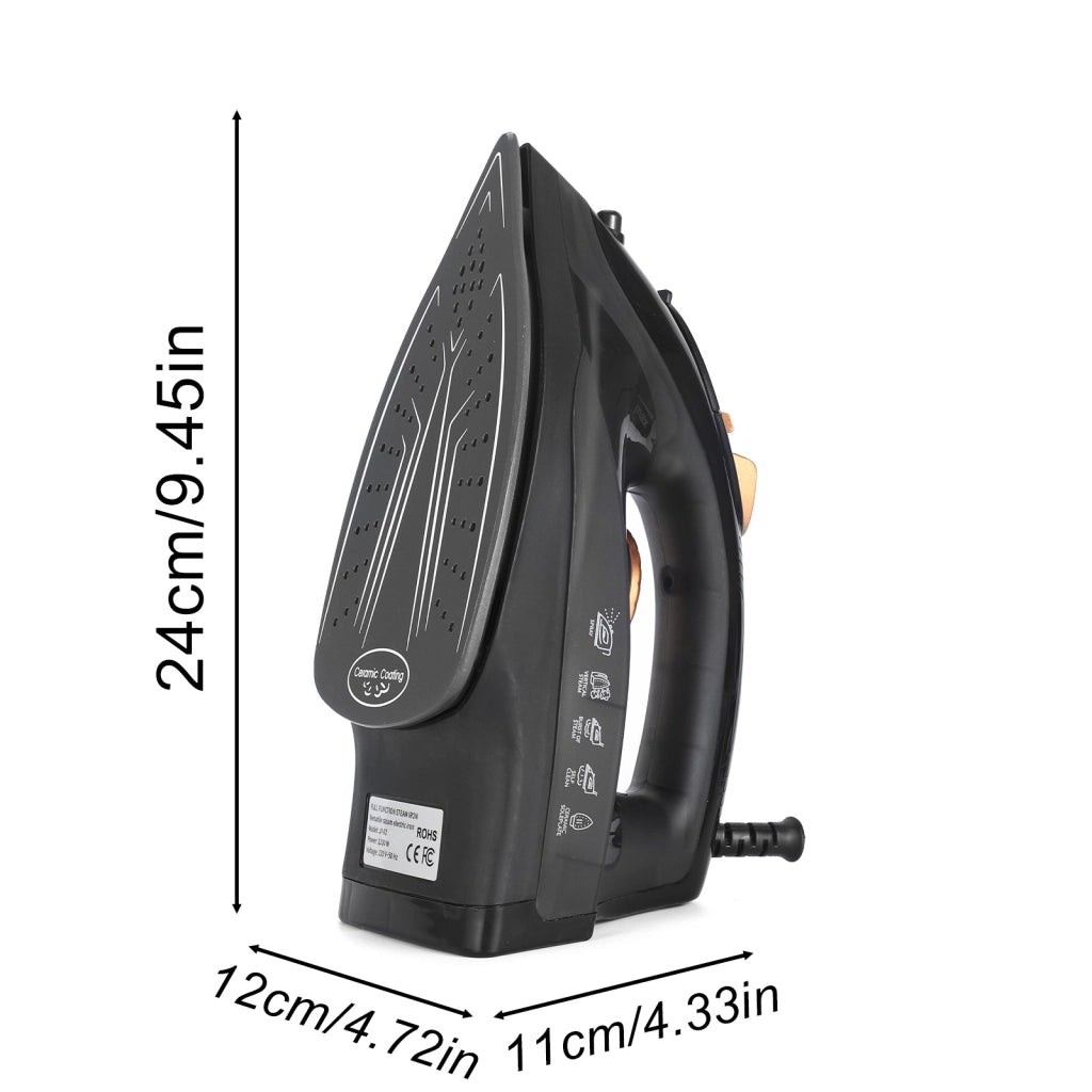 ZMH Ferro da stiro a vapore nero 1200W, 5 livelli di vapore, temperatura regolabile 100-180°C serbatoio acqua 230ml