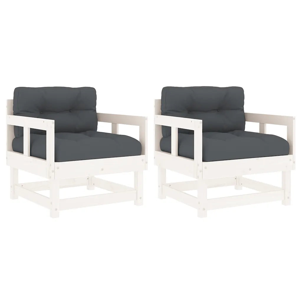 Sedie da Giardino con Cuscini 2pz Legno Massello di Pino Bianco 825444