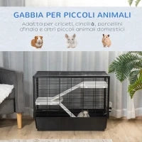 Gabbia per Porcellino d'India con Maniglia, Serbatoio d'Acqua, Rampa e Piatto, 80x48x58cm, Nera