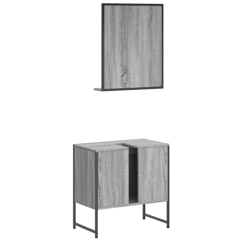 Set Mobili da Bagno | Armadio da bagno 2 pz Grigio Sonoma in Legno Multistrato