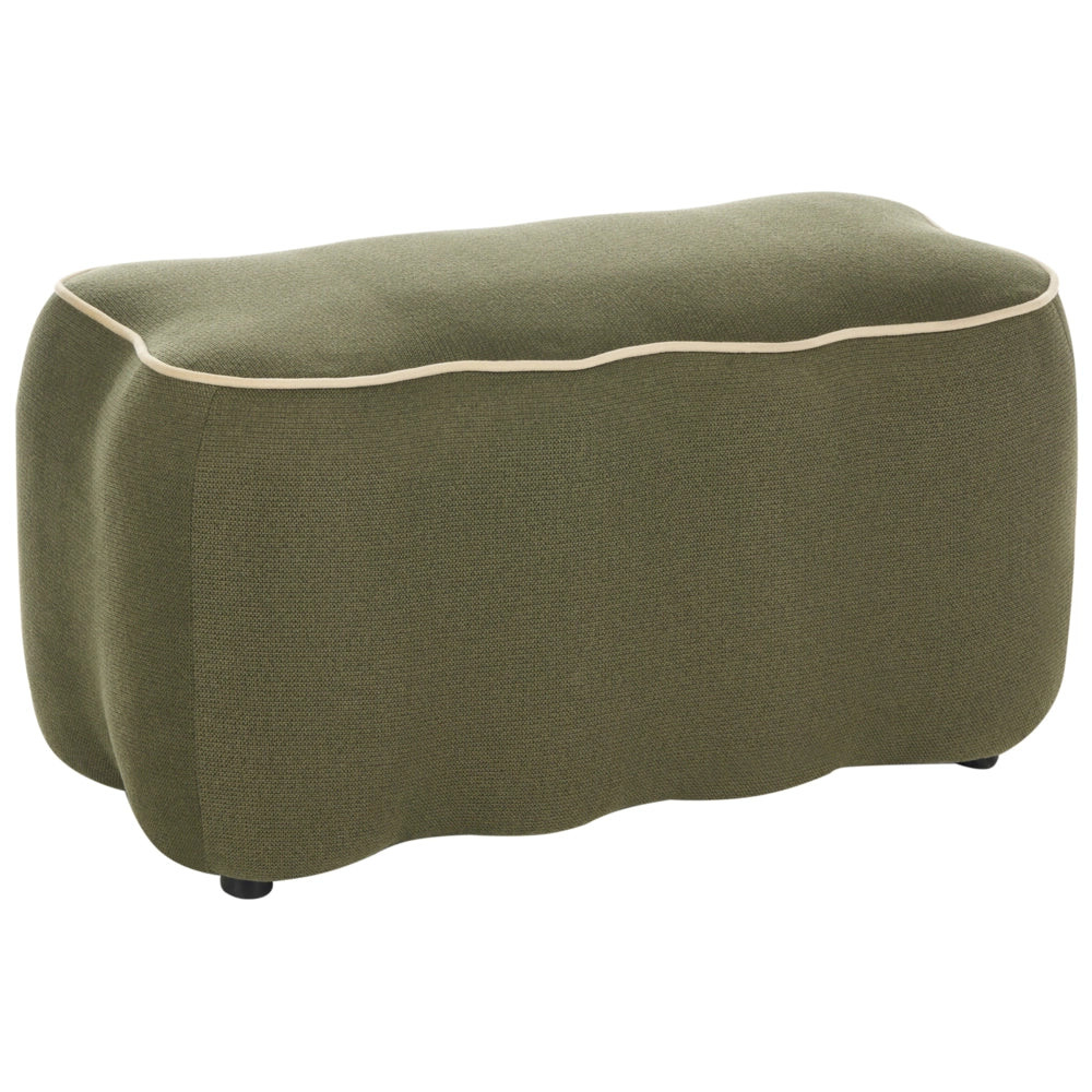 Panca rettangolare in tessuto verde 69 x 38, poggiapiedi, elemento decorativo per soggiorno e camera da letto