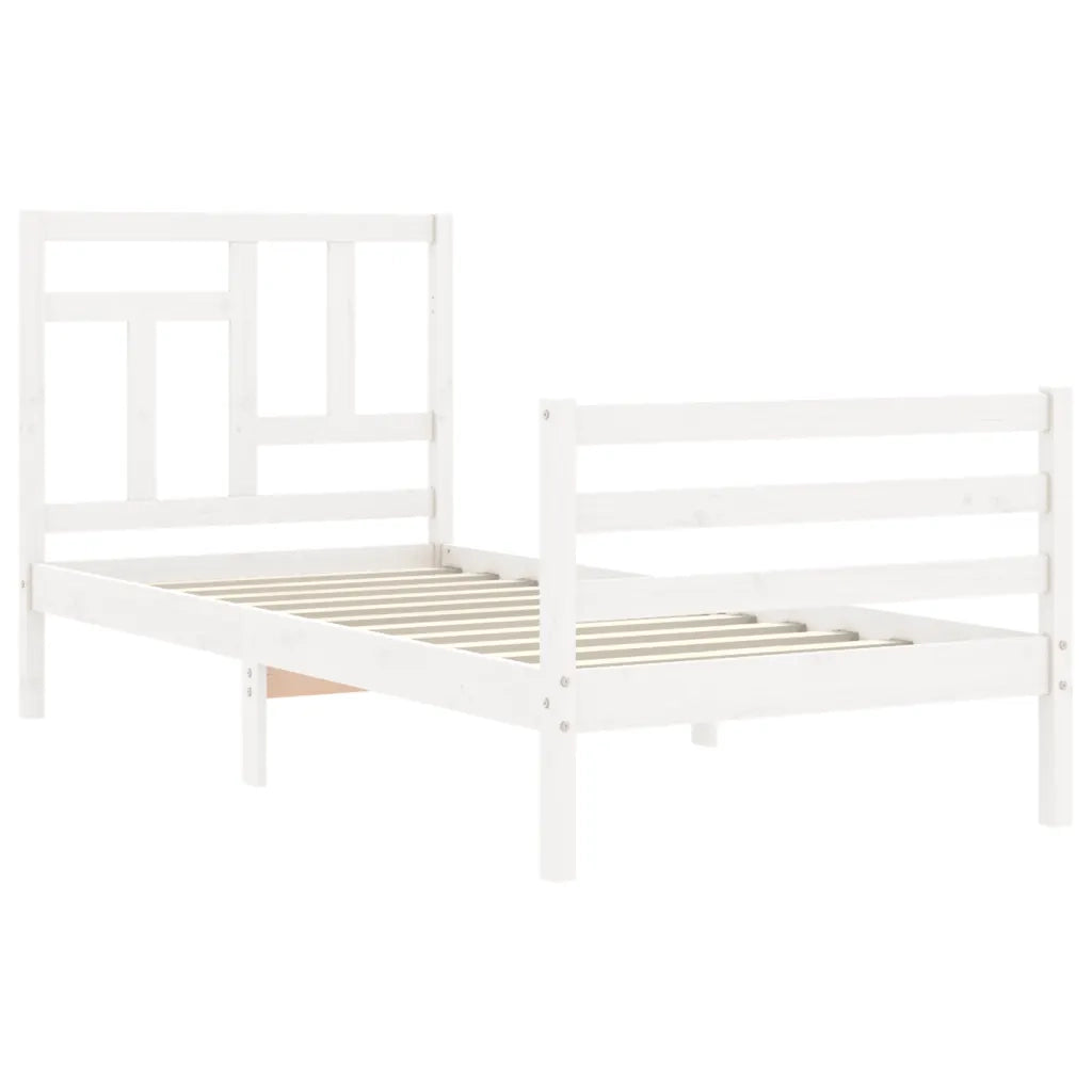 Giroletto con Testiera-Struttura Letto con testiera Bianco 90x200 cm in Legno Massello 634224