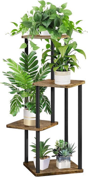 Stand per piante in metallo con ruote - supporto per fiori mobile - 4 livelli - nero