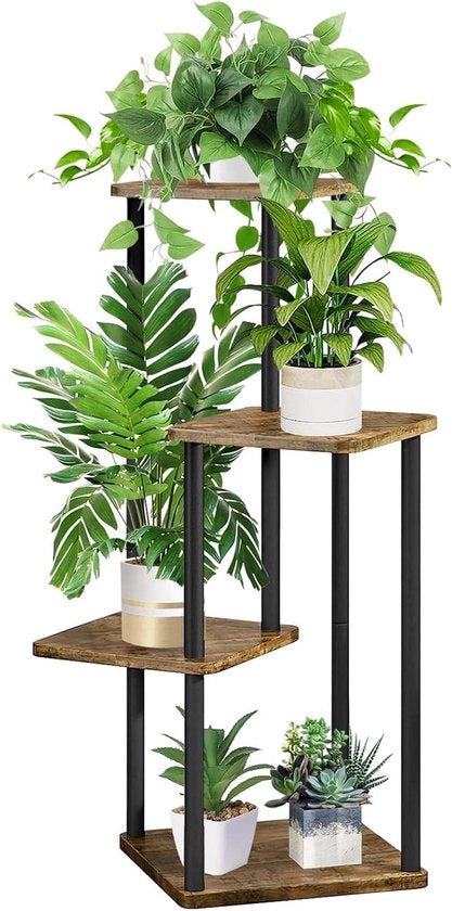Stand per piante in metallo con ruote - supporto per fiori mobile - 4 livelli - nero