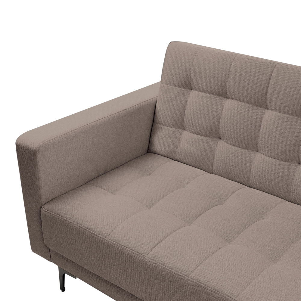 Divano letto angolare sinistro in tessuto tortora trapuntato moderno a L modulare a 4 posti con chaise longue