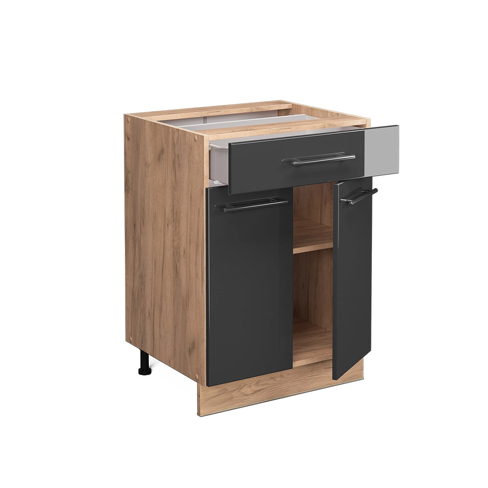 Mobiletto base per cucina Fame-Line Antracite lucido/Rovere dorato 60 cm con cassetto, PL Antracite Vicco