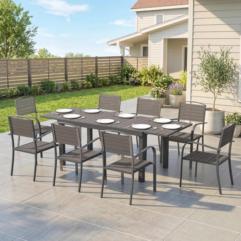 Set Tavolo da Pranzo Allungabile Esterno 9 Pezzi ¨C zephmum ¨C Grigio