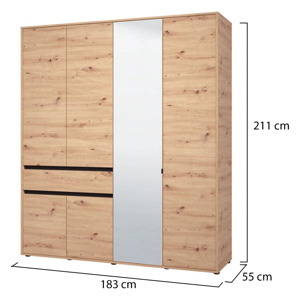 Armadio Camera da Letto Rifreddo, Guardaroba Grande 4 Ripiani, 182.5x210.5h cm Marrone Rovere Nodi