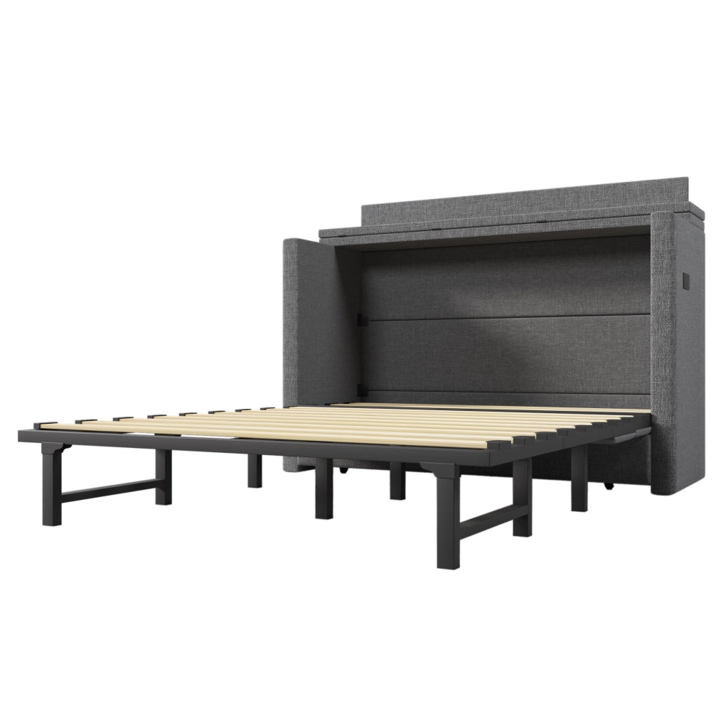 DESMIU Letto a scomparsa 140 × 200 cm 2 posti con 1 cassetto, USB, Type-C e ripiano, senza materasso, grigio