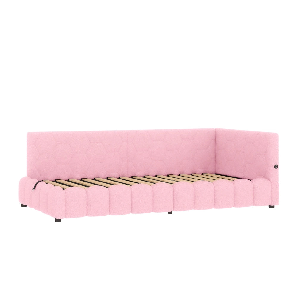 Letto 90x200 cm con contenitore; LED e USB Tipo-C rosa