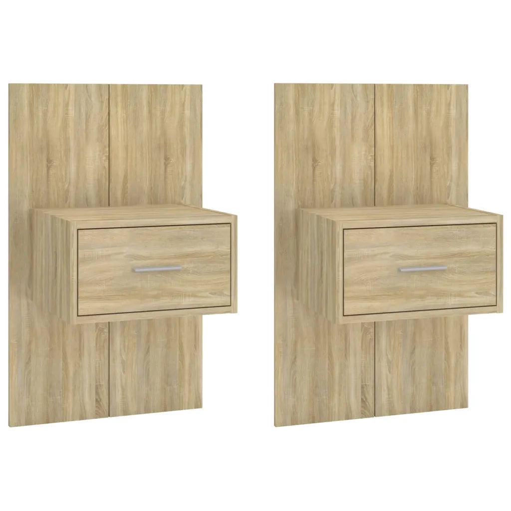 Set di 2 Comodini | Armadio da Notte | Mobiletto da notte a Muro Rovere Sonoma