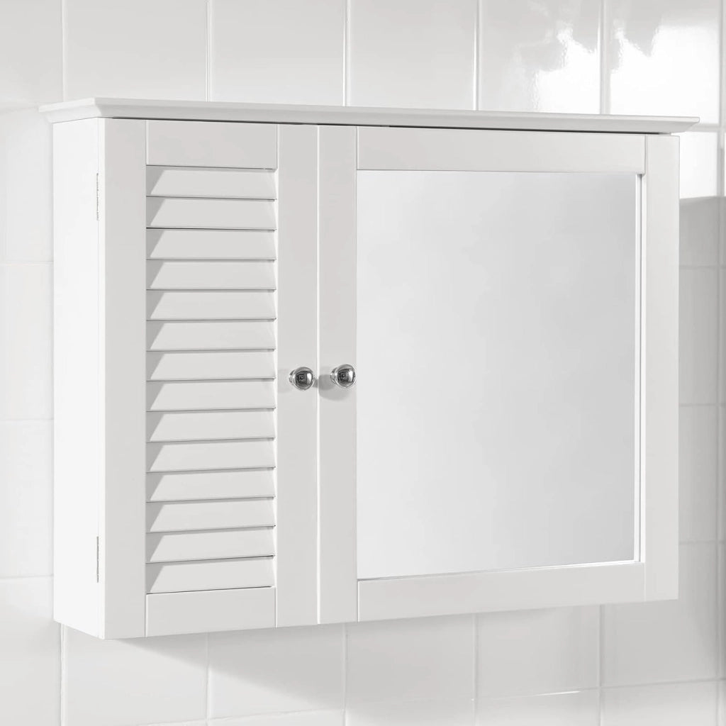 Pensile Bagno Mobile Bagno Sospeso con Specchio, 65 x 15 x 49 cm, Design 2 in 1, Soluzione Salvaspazio per Piccoli Bagni BZR55-W