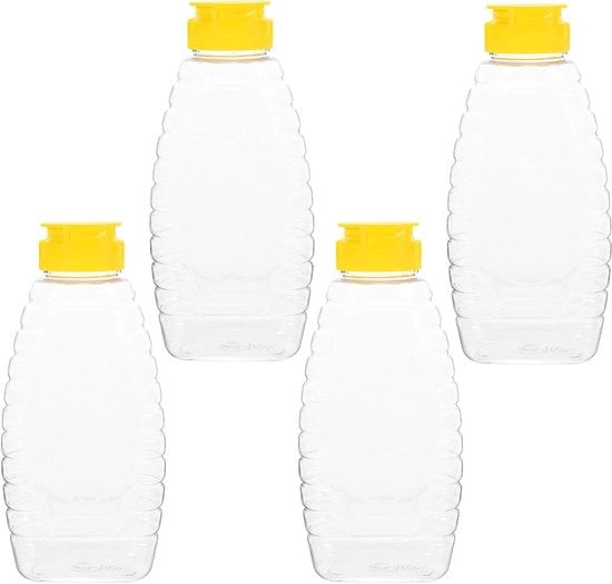 Set di Dispensatori per Flaconi di Miele in Plastica da 500 ml per Ahornsiroop - Dispenser per Flaconi di Miele, Mayo, Salsa Piccante, Senape e Olio d'Olive - Set da 4 pezzi