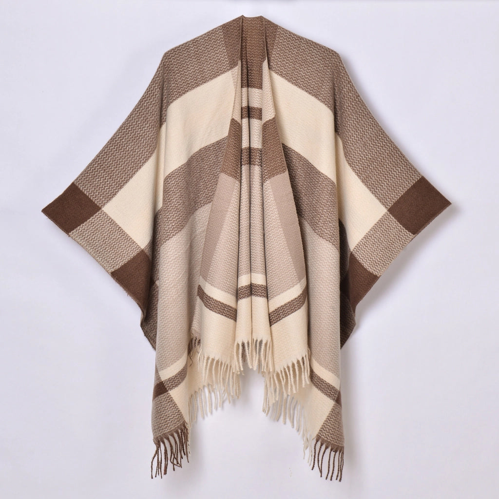 Nuovo scialle diviso con nappe, sciarpa semplice a quadri jacquard da donna