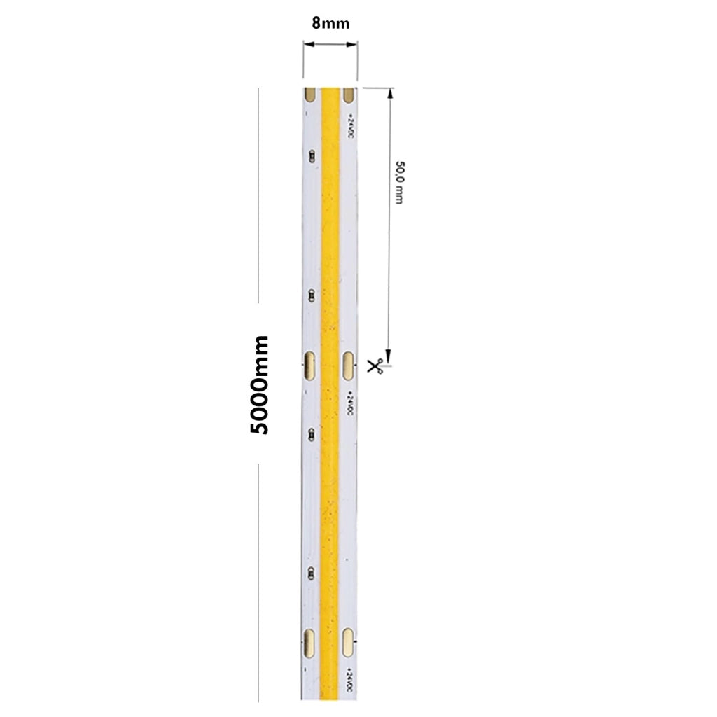Striscia 1600 LED COB lineare 50W bobina strip flessibile adesiva 24V 5100lm nastro luce continua colorata decorativa interni IP20 4000K