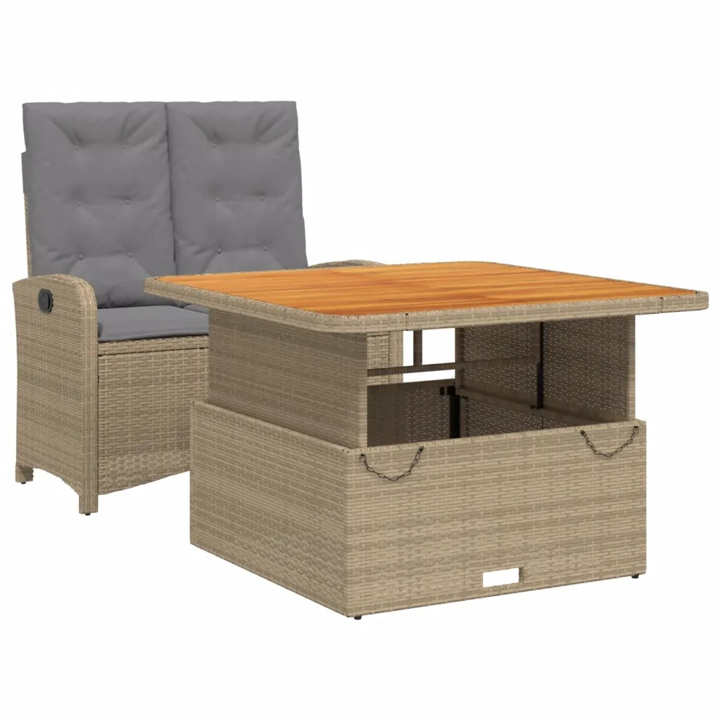 Set da Pranzo da Giardino 2 pz | Set Salotto da Giardino con Cuscini Beige in Polyrattan