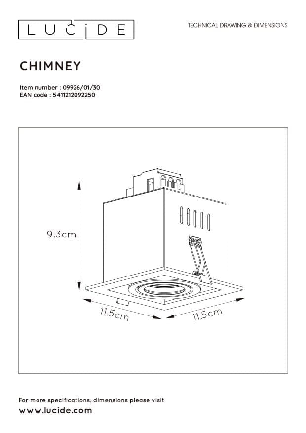 Faretto soffitto Lucide Chimney GU10 50W nero quadrato