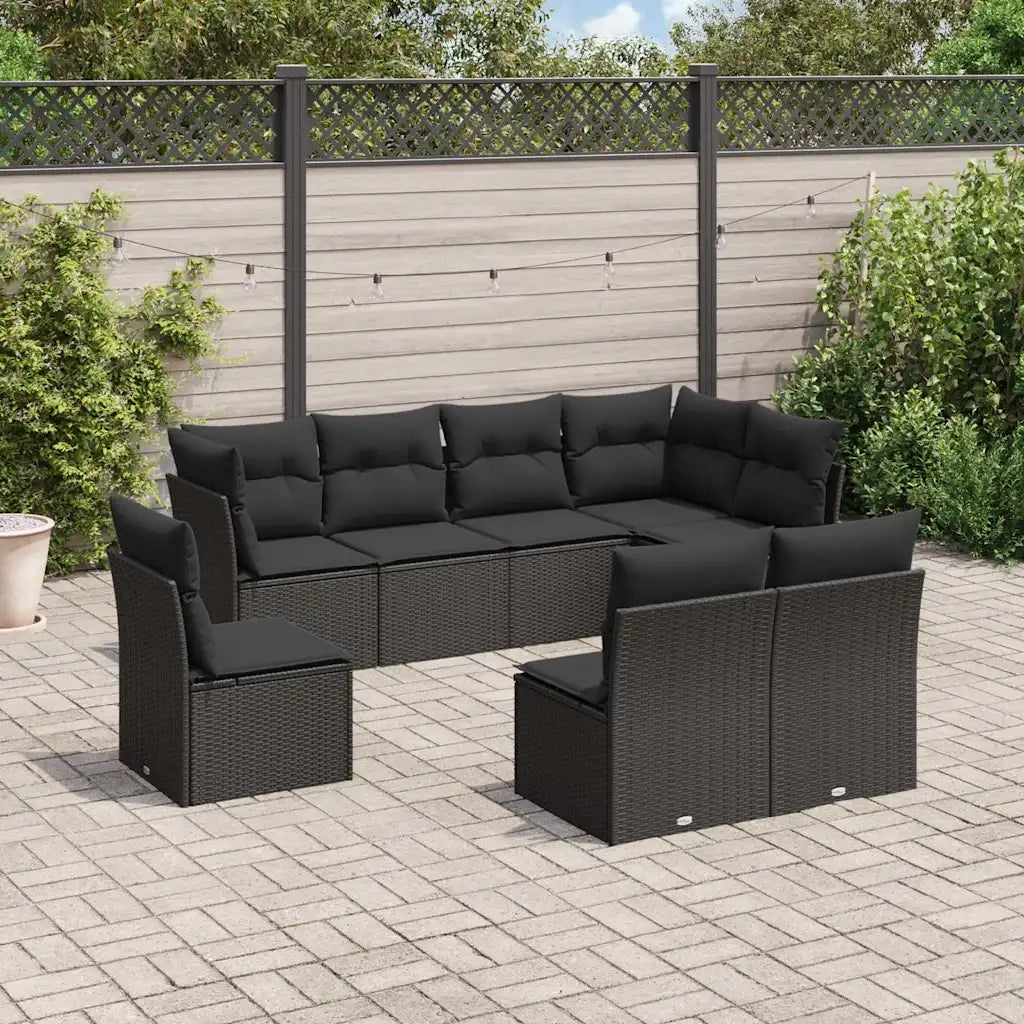 Set Divani da Giardino con Cuscini 8 pz Nero in Polyrattan 3217755