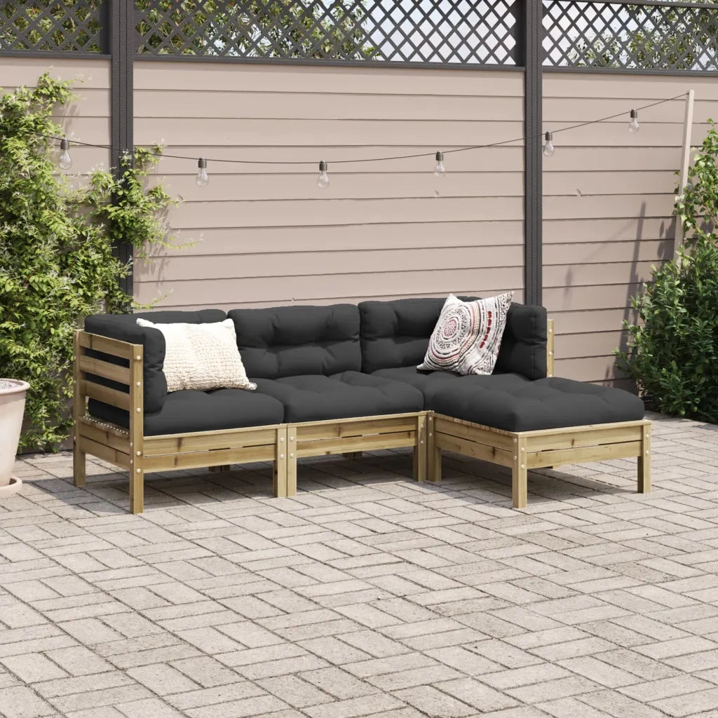 Set Divani da Giardino 4pz con Cuscini Legno Impregnato di Pino