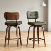 SGABELLO ALTO con schienale ergonomico, PU Verde, metallo e legno