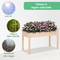 Letto per Orto Rialzato, Orto Urbano Pensile Tavolo Porta Piante con Fodera in Tessuto per Giardino, 122.5x56.5x76cm, Legno