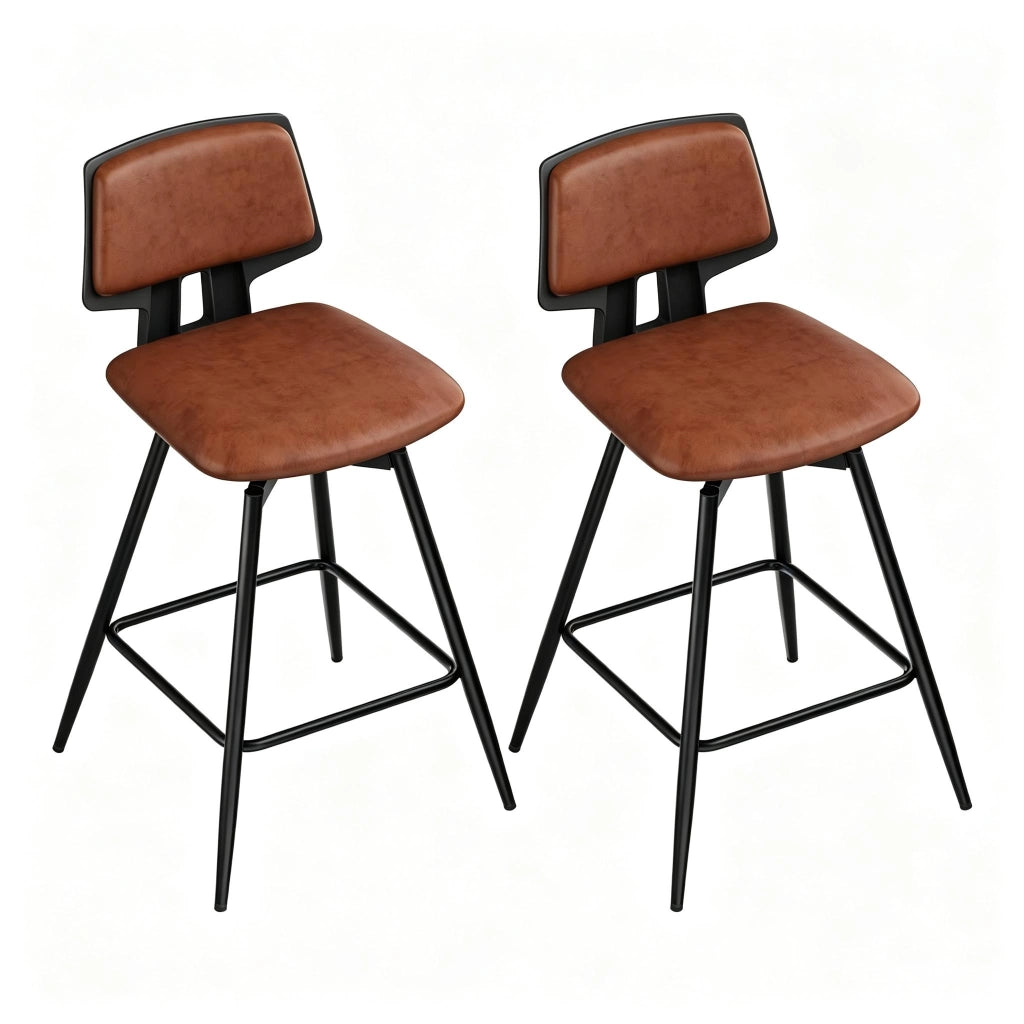 Sgabello da bar girevole con schienale ergonomico e poggiapiedi in metallo per cucina e soggiorno in pelle marrone