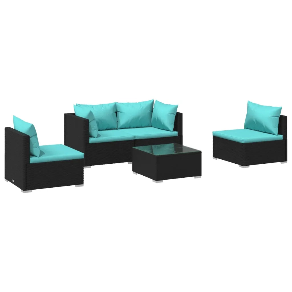 Set Divani da Giardino 5 pz con Cuscini in Polyrattan Nero 3102177