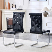 Sedia da pranzo in PVC effetto coccodrillo nera con struttura in metallo cromato e dettagli cristallo