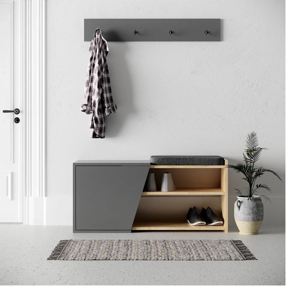 Panca con Scarpiera da Ingresso 104x37x47 cm con 2 Ripiani Porta Scarpe Anta e Cuscino in MDF Grigio