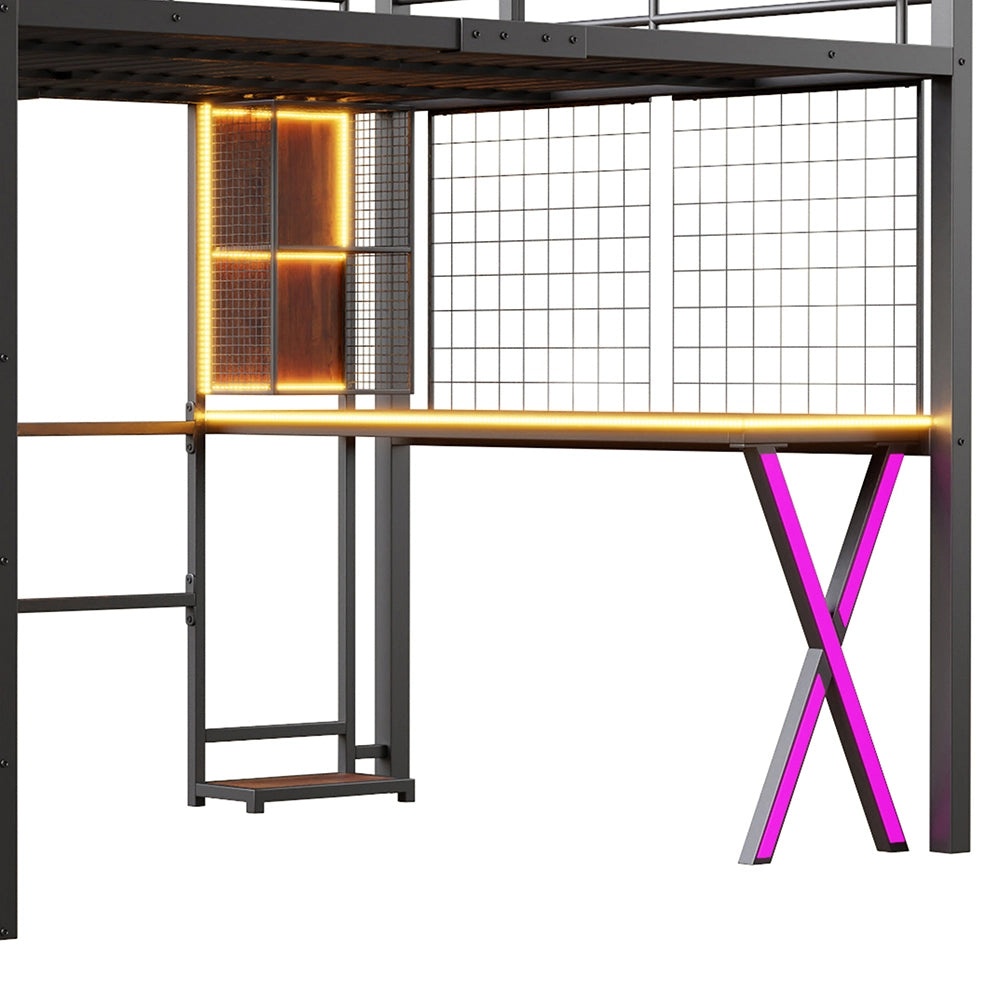Letto mezzanino 140x200cm - Xylo - nero, armadio, scrivania, spazio libero
