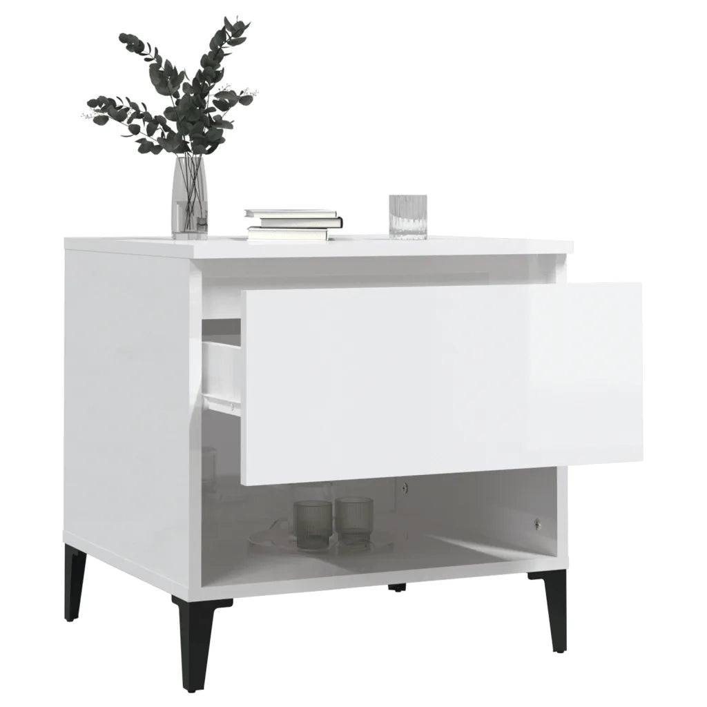 Tavolino Bianco Lucido 50x46x50 cm in Legno Multistrato 819552