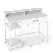 Scrivania per computer ufficio domestico mensola superiore, Scrivania per computer con prese di corrente Bianco